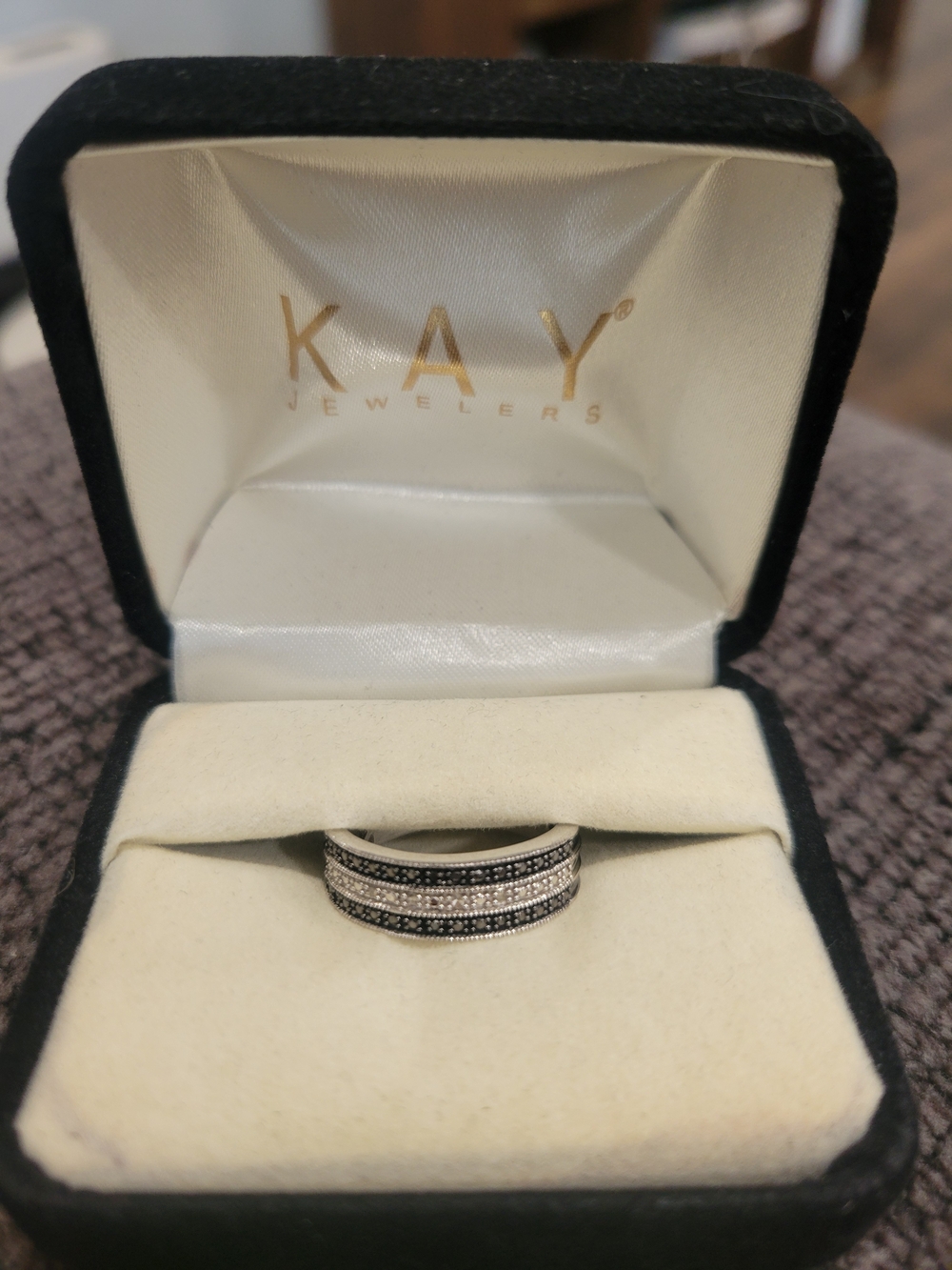 Kay Jewelers Silver and Black Diamond Pave Multi-Row Stackable Ring